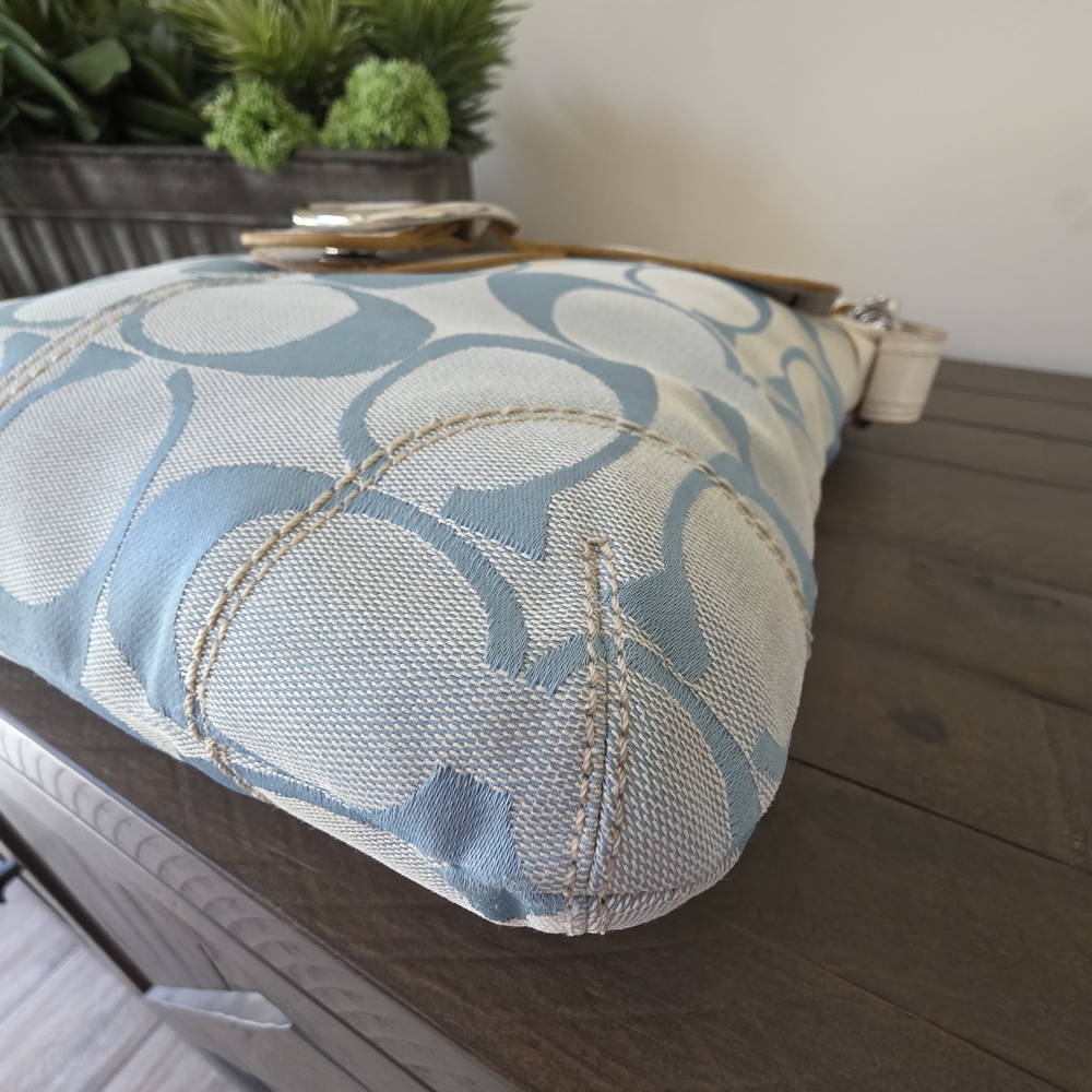 Coach Soho Buckle Hobo Glacier Blue Signature C jacquard White Leather Trim Y2K - Picture 8 of 14